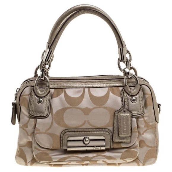 COACH SIGNATURE KRISTIN SATCHEL BAG TAN AND CREAM - Picture 1 of 9
